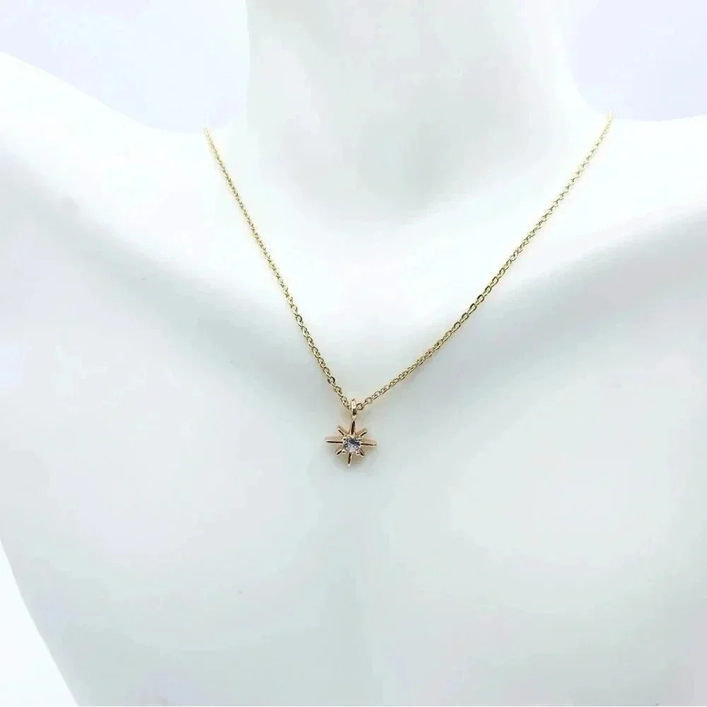 GOLD Petit Star Necklace for woman | Dainty Cross Necklace | CZ Pendant Cross… - Picture 2 of 6